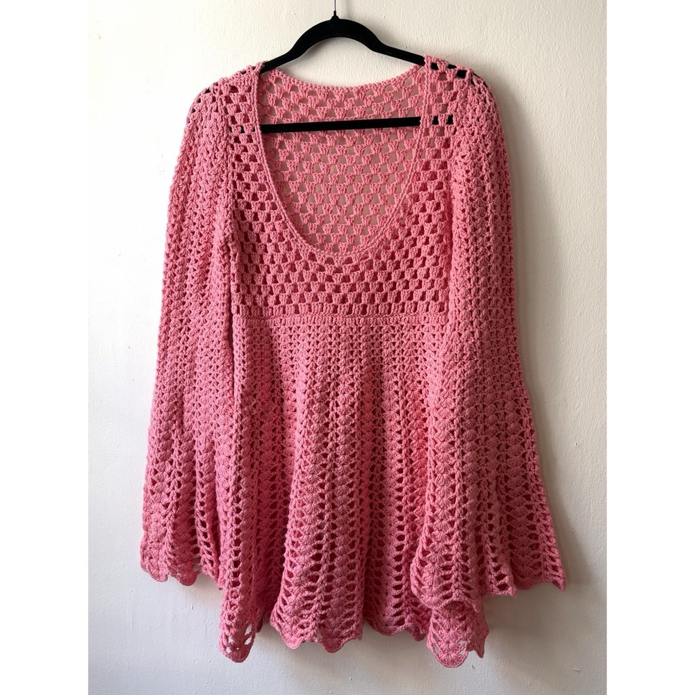 Michael Kors Collection $1890 Hand Crocheted Cashmere & Cotton Bell Sleeve Dress